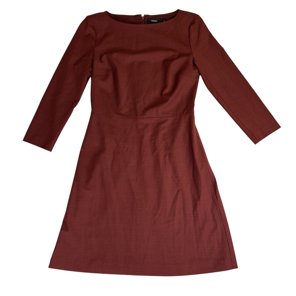 Theory Raneid R Continuous‎ Wool Sheath Dress Rust Burgundy Size 0 Office Chic